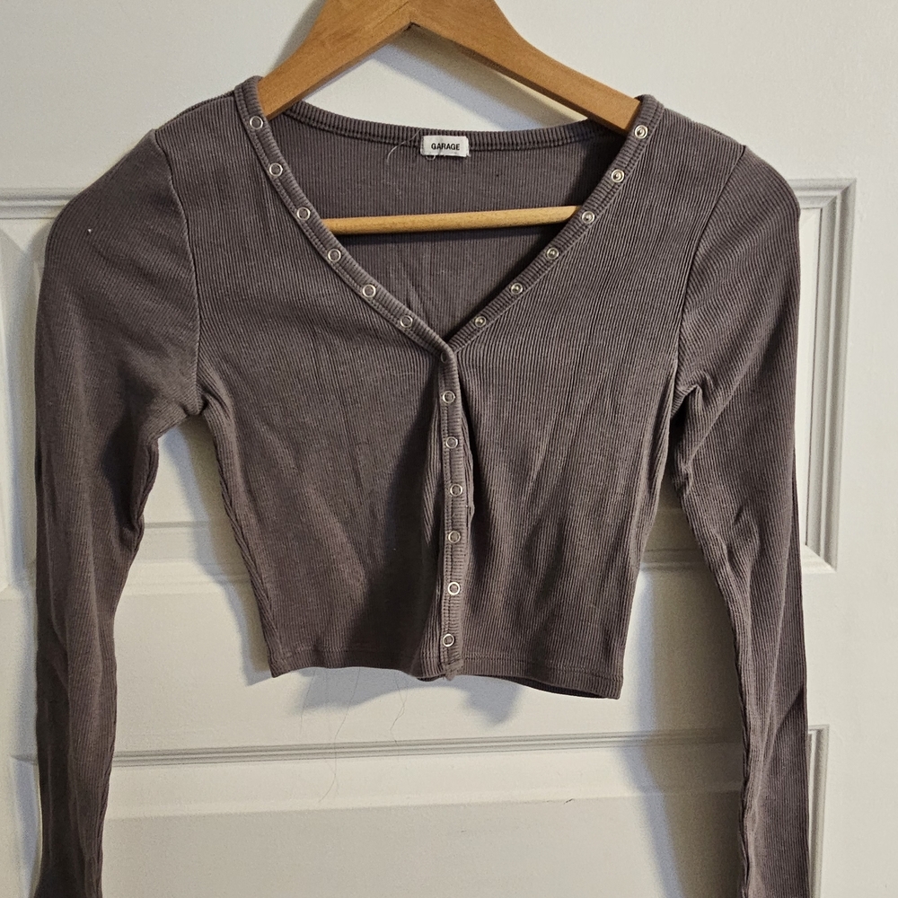 Garage Purple Button-Down Crop Top